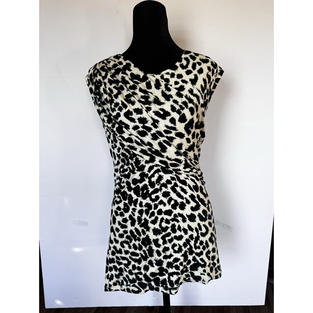 Ann Taylor Women's Leopard Print Tencel Rayon Blend Sleeveless Drape Blouse M